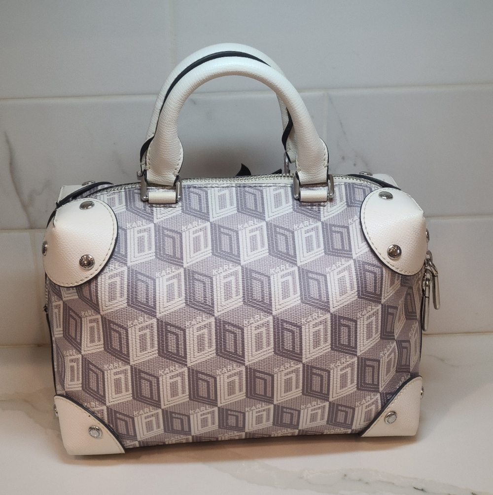 KARL LAGERFELD Valette Logo Leather Double Top Handle Bag WHITE/GRAY - Picture 2 of 11